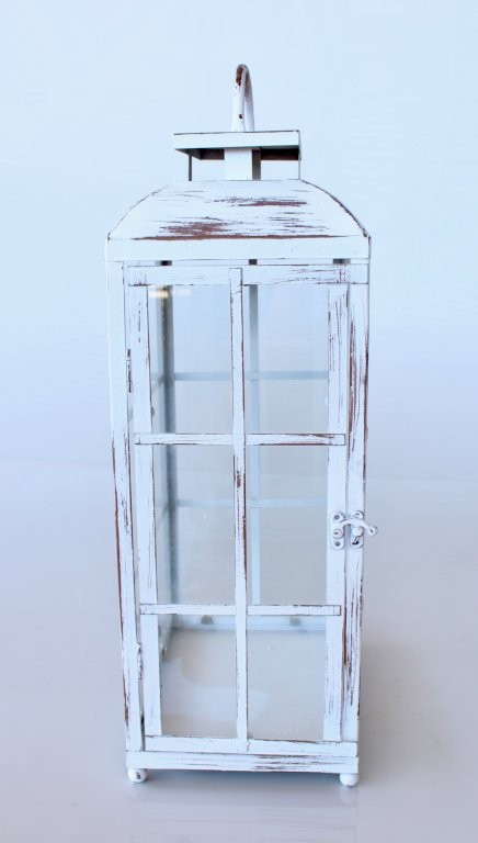 White Metal & Glass Lantern